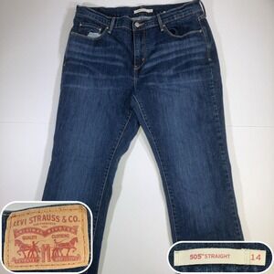 Levi's 505 Jeans Womens 14S 32x30 Dark Wash Straight‎ Leg Stretch